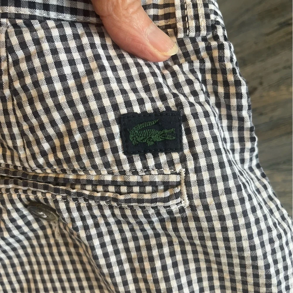Vintage Lacoste Men’s Seersucker Gingham Checkered Shorts Black White Size 36‎